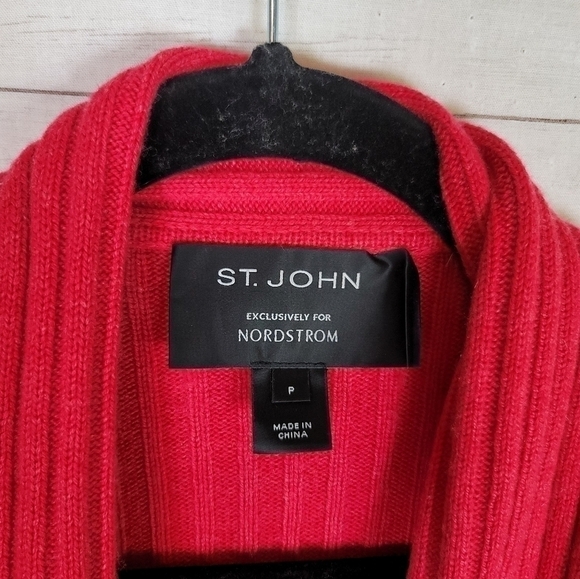 ST. JOHN 100% CASHMERE CHERRY RED DRAPE CARDIGAN, SZ SMALL - Picture 3 of 10
